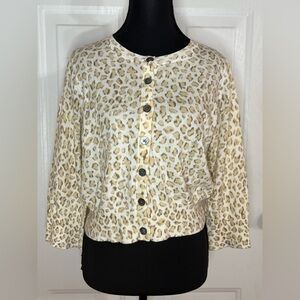 GAP Cream & Tan 15% Cashmere Animal Print Button Cardigan NWT size Large